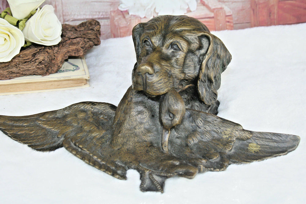 Wonderful French Bronze Dog hunting duck inkwell circa 1900