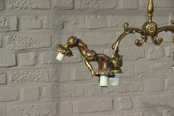 Unusual rare French bronze antique 4 putti angels Chandelier lamp