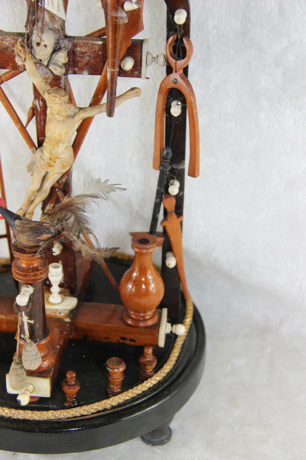 Unusual Antique Crucifix religious folkloric art Christ wood plaster Rare