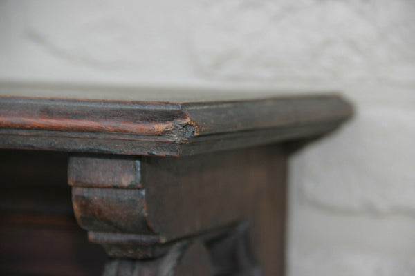 Huge Antique oak wood carved wall coat rack delft pottery tiles 1920s