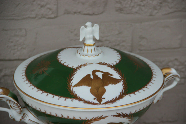 Huge french Porcelain De couleuvre marked napoleon Eagle Centerpiece lidded bowl