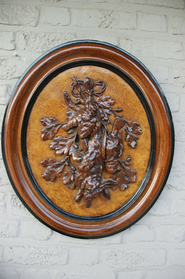 HUGE pair Chalkware Hunt trophy Black forest design wall plaques panels