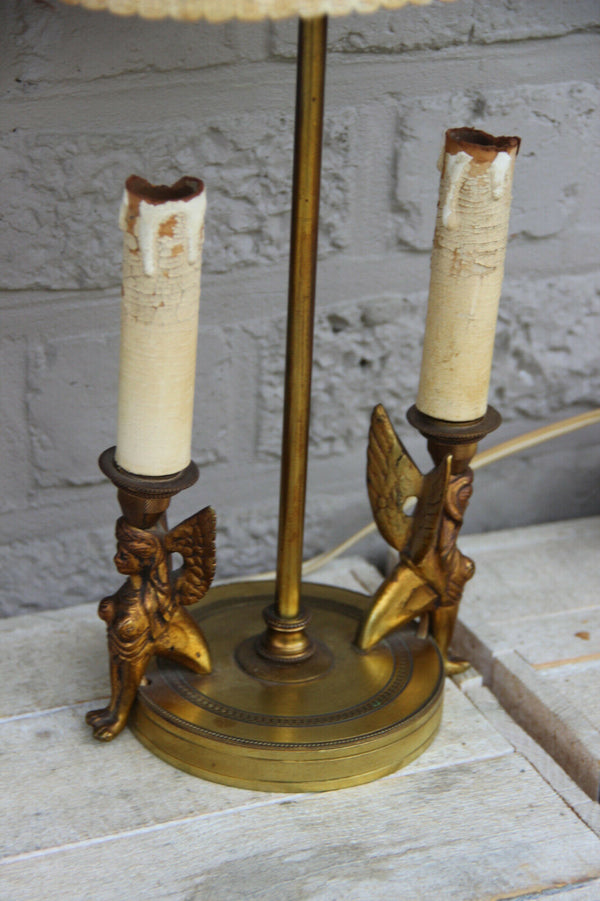 Stunning old French Bouillotte Empire bronze sphinx Caryatid table lamp