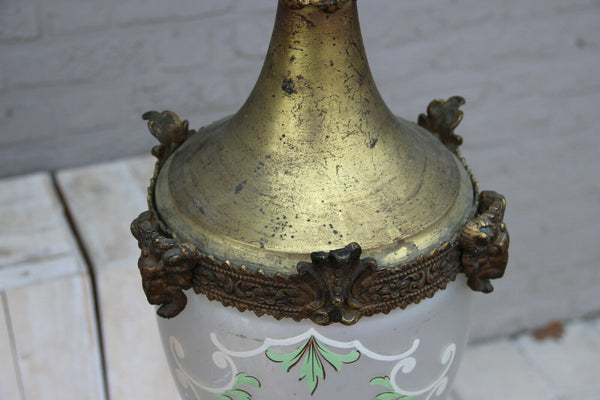 Rare antique Bronze French glass parrot chandelier lantern lamp ram heads