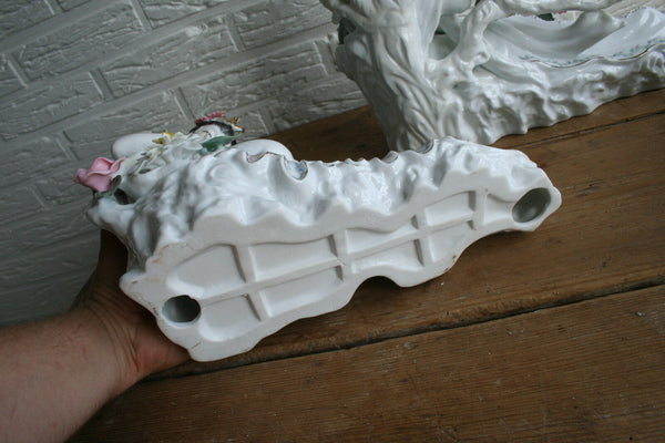 PAIR Japanese geisha porcelain figurines statue floral music playing