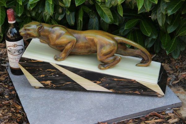 Huge ART DECO 1930 French MARBLE spelter bronze panther statue sculpture
