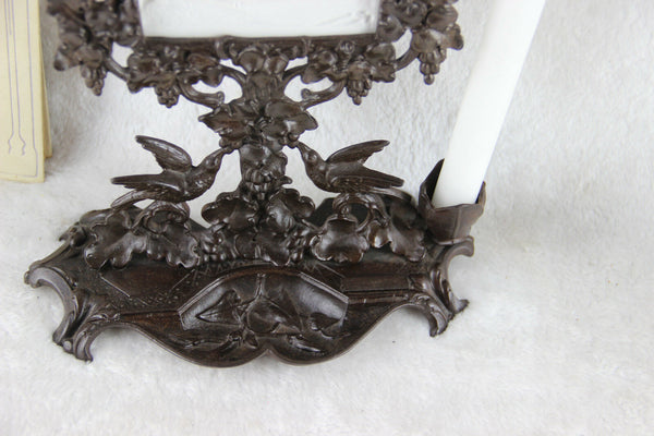 Rare Antique Porcelain Lithophane in empire Cast iron stand bird candle 1920's