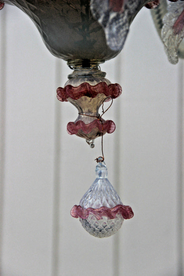 Gorgeous Venetian MURANO handblown pink glass Chandelier 6 arms 1970 Italy