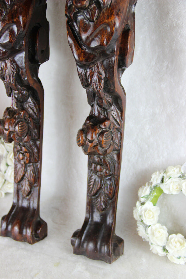 Antique PAIR French wood carved putti Angel panels cabinet parts baroque