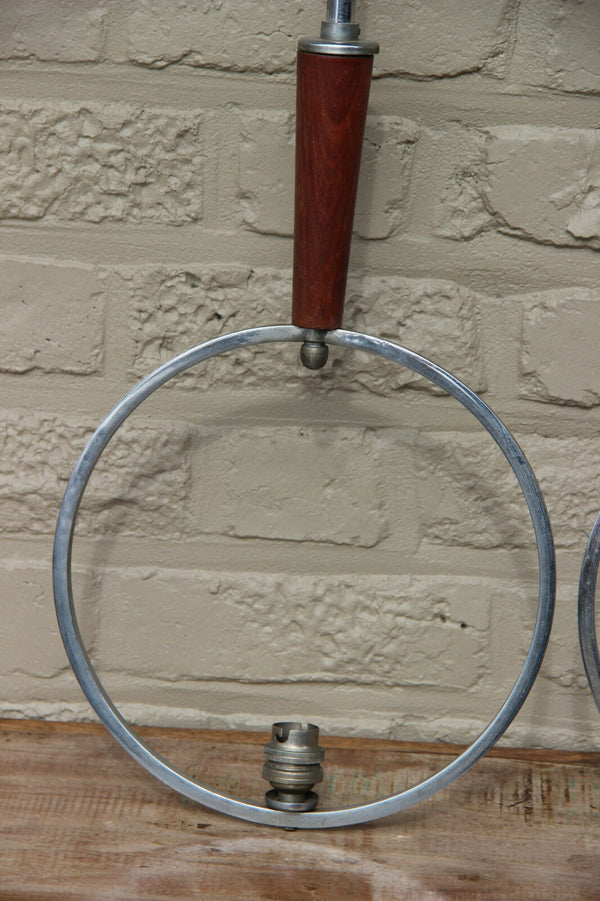 PAIR Scandinavian Mid century Wood metal chrome pendant chandelier geometric