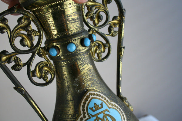 RARE antique religious Holy water font Vases set Putti Devil Dragons set church