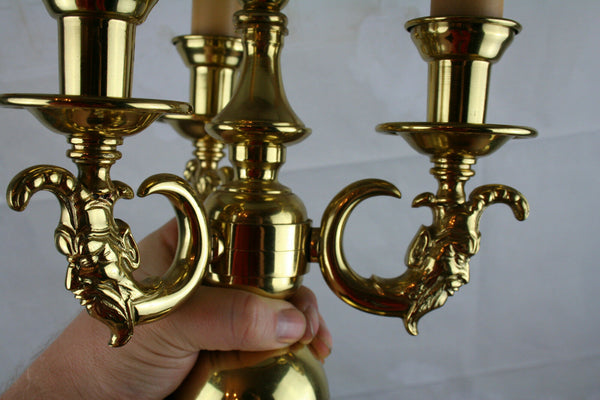 Exclusive gogeous BOUILLOTTE EMPIRE faun /devil /satyr heads brass lamp France
