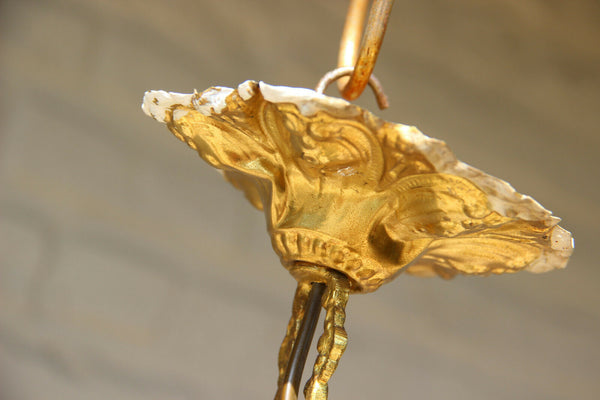 Antique French Brass Crystal Lantern entrance hall chandelier putti heads