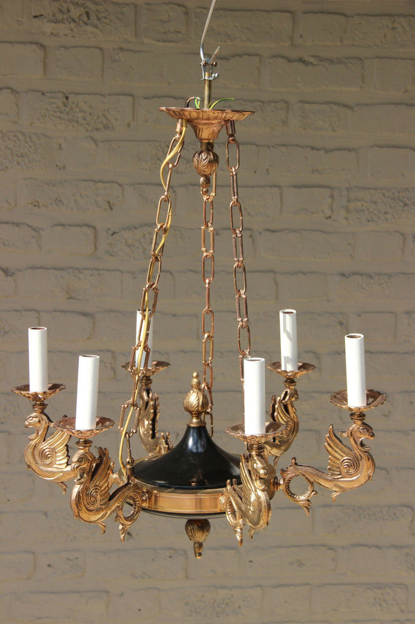 Gorgeous French Bronze tole empire Dragon gothic castle Chandelier hang lamp