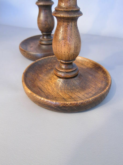 Antique pair Rustic English Oak Wood Candlesticks Barley twist candle holder