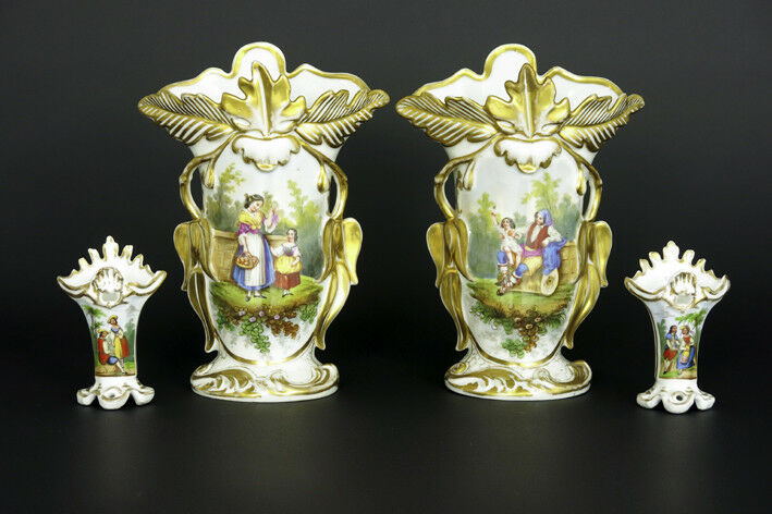 Stunning set Antique Vieux old paris porcelain Vases victorian lady portrait