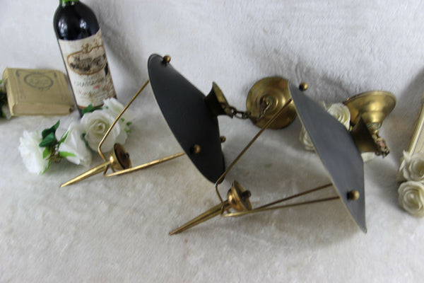 PAIR mid century Maison Arlus France 1960 pendant lantern lamps metal brass