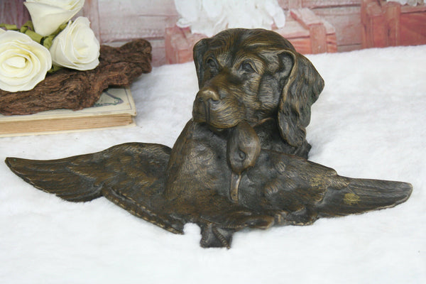 Wonderful French Bronze Dog hunting duck inkwell circa 1900
