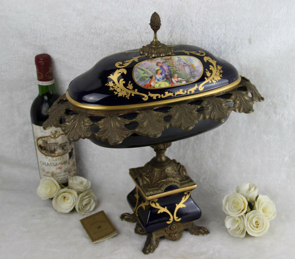 HUGE french Limoges marked Porcelain bronze centerpiece coupe table victorian