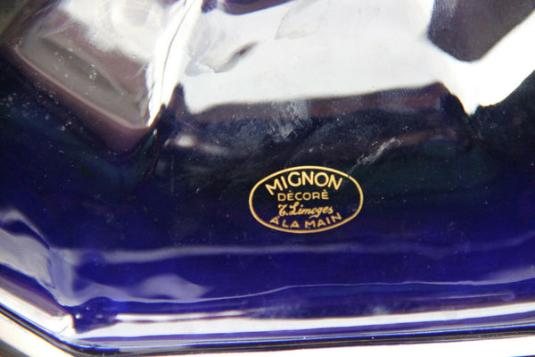 French Limoges cobalt porcelain centerpiece lidded bowl vase Victorian scene