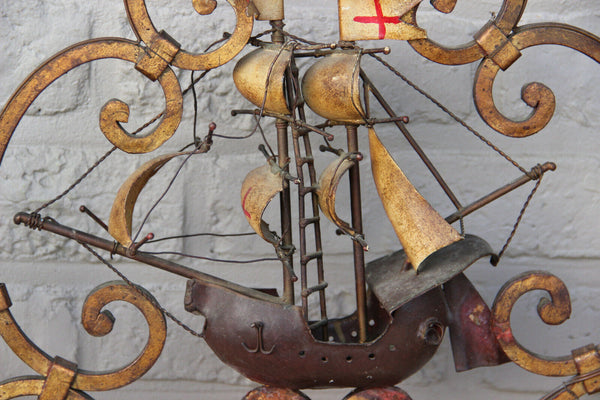 Rare Unusual Antique Bronze French Wrought iron Ship boat chandelier 6 lamps