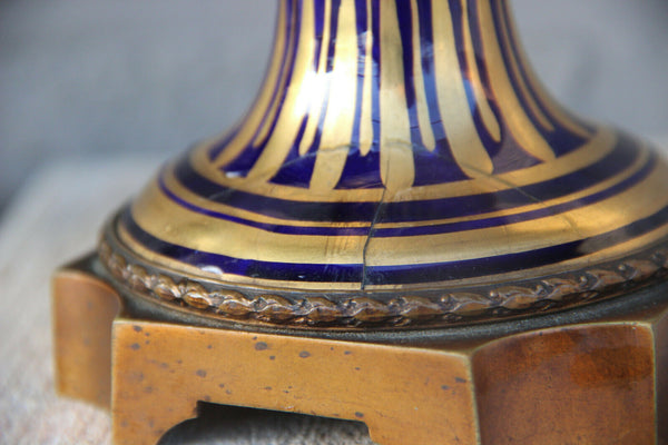 Antique PAIR french putti angels porcelain Blue Vases 19th c