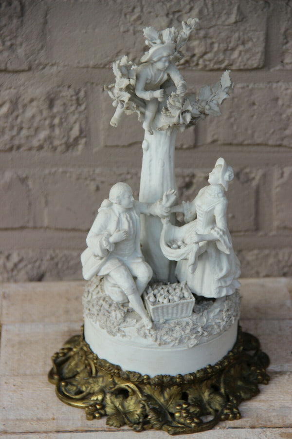 Antique 19th c french SEVRES marked Bisque porcelain Group statue apple picking