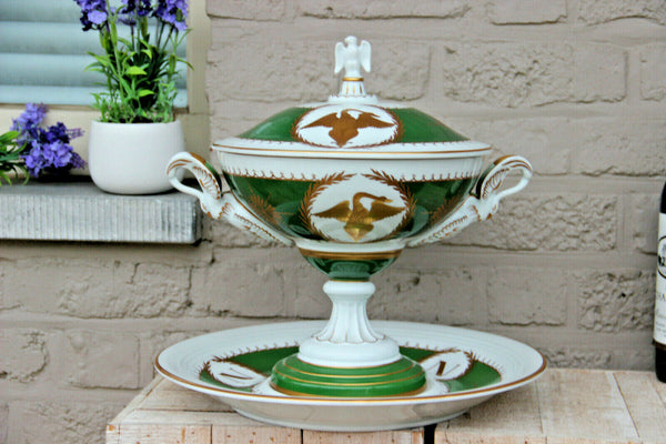 Huge french Porcelain De couleuvre marked napoleon Eagle Centerpiece lidded bowl