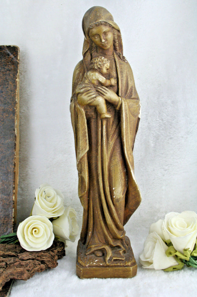 Antique Madonna religious plaster statue figurine marked signed 1920