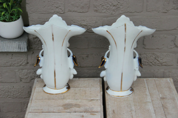 PAIR vieux paris porcelain Vases 19thc hand paint victorian decor