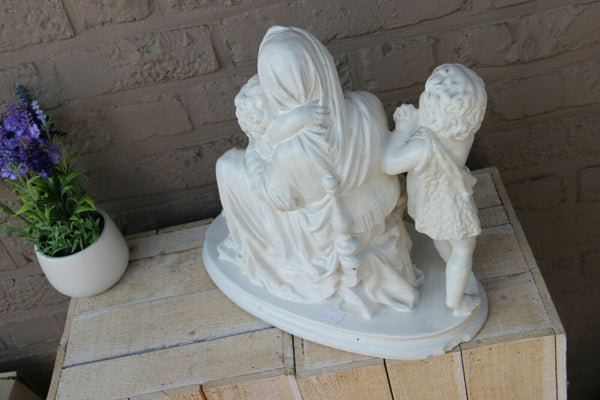 Antique French religious chalkware Statue madonna mary christ saint john baptist