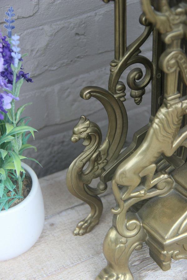 HUGE XL Bronze French antique Castle gothic lion dragon mantel clock