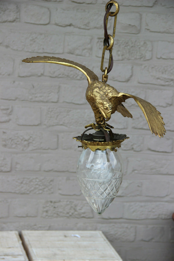 Antique French bronze Eagle bird Lantern pendant chandelier lamp rare