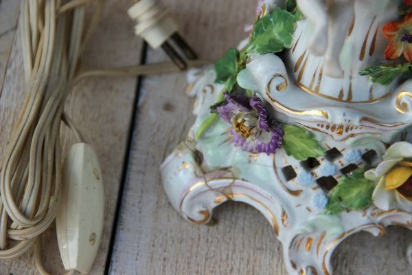 Antique German porcelain Dresden mark Angel Figurines lamp