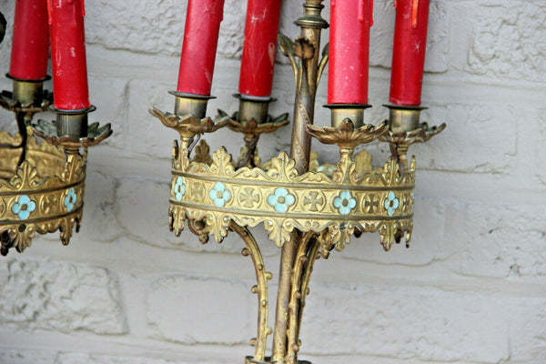RARE PAIR French antique bronze church religious Wall lights sconces neo gothic