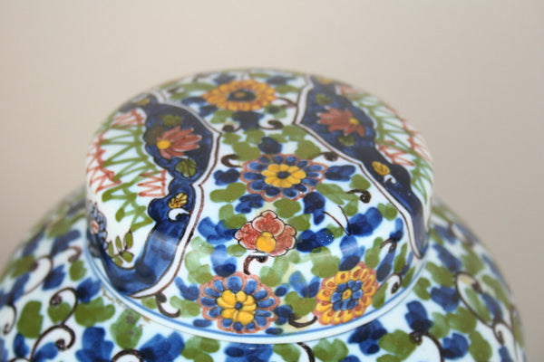 Gorgeous Delft makkum tichelaar pottery floral tobacco lidded jar marked