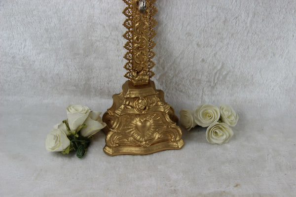 Antique chalkware Crucifix cross lamb putti religious 1920's France