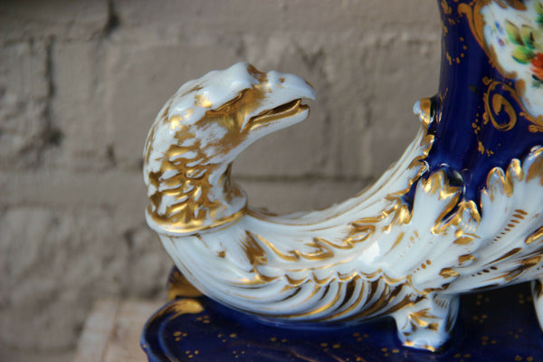 Antique french pair Vieux paris porcelain floral  eagle head bird attr j petit
