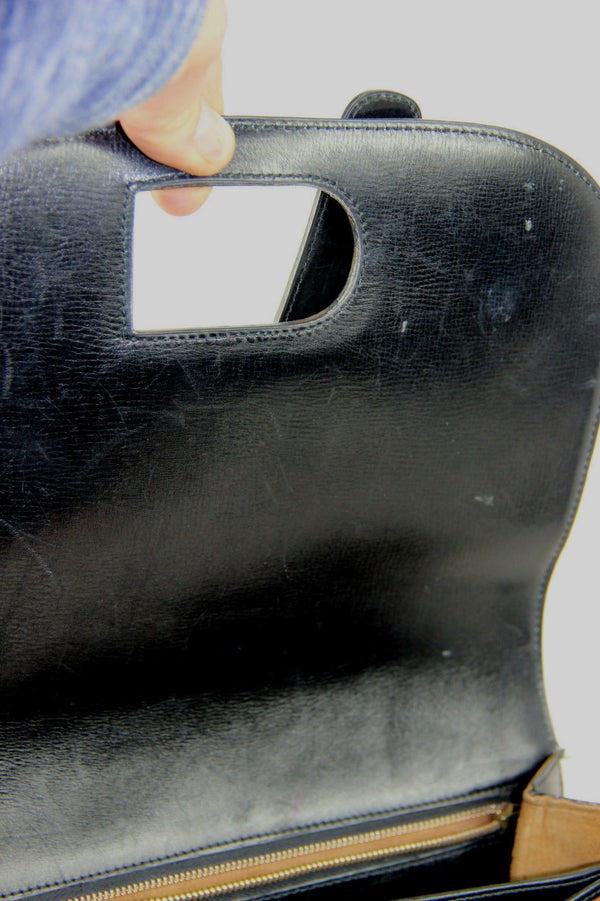 Vintage DELVAUX Black leather handbag bag 1970s