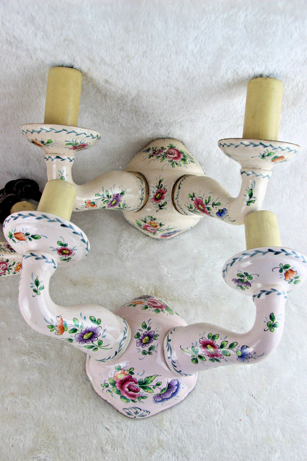 French Faience de Strasbourg Chandelier pendant with pair sconces wall lights