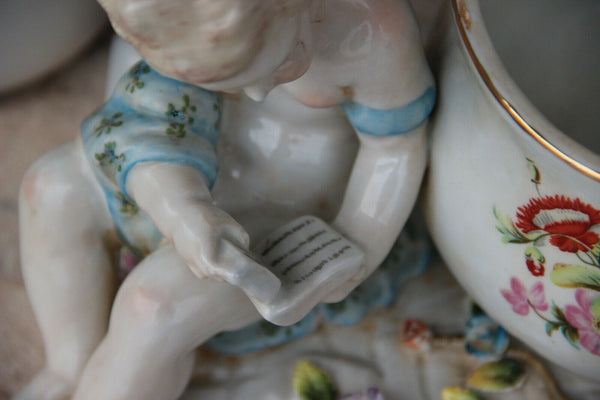 LARGE german porcelain putti figurine Centerpiece lidded Statue box floral decor