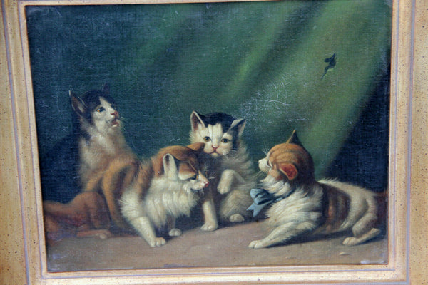 Vintage flemish Cats Kittens oil painting 1970s
