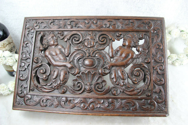 Rare Antique French Wood carved putti bible stand lectern religious church XIX