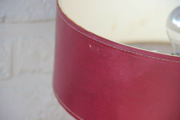 Mid-Century French Brass and Leather Table Lamp 1950 attr jacques adnet