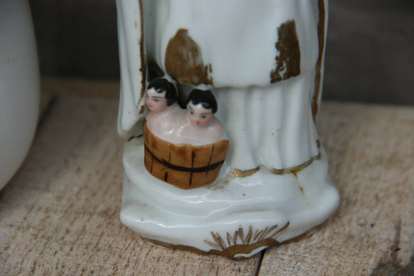 Antique french vieux paris porcelain saint nicholas children religious statue
