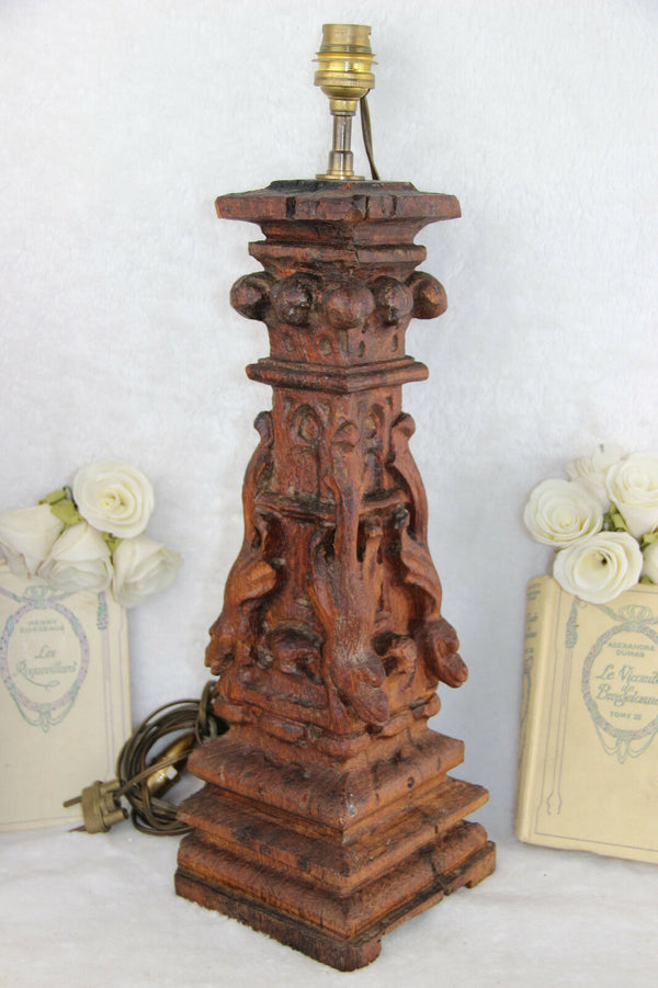 Rare 1880 Antique French Table lamp wood carved gargoyle dragon gothic castle