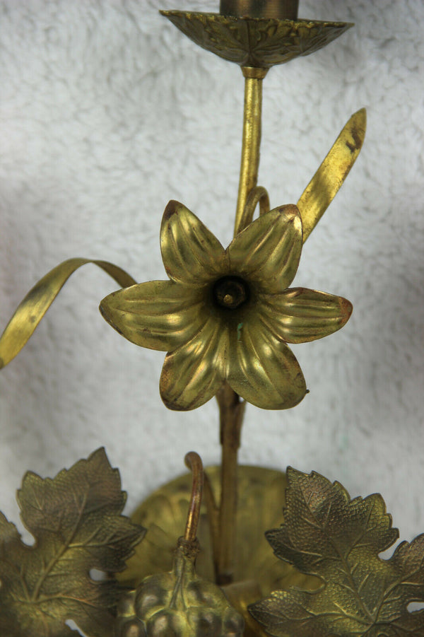Antique Religious church wall light brass metal lily flowers