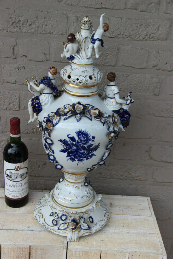 XXL German SCHIERHOLZ Plaue porcelain lidded Vase putti victorian lady marked