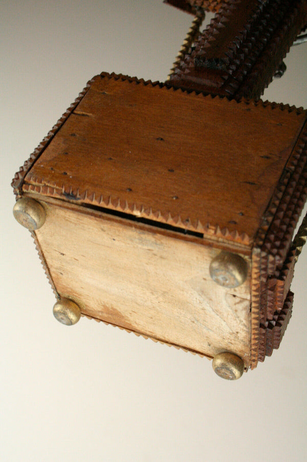 French tramp art wood carved Crucifix Christ cross folk artisan