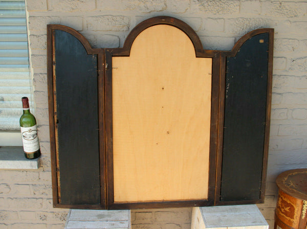 Antique rare religious XXL wall Triptych Wood carved christ oil panel paintings